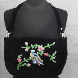Embroidered  Navy Blue Suede Crossbody Bag New.
